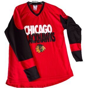 Chicago Blackhawks NHL Logo Red Shirt Mens Sz M Indian Head On Front Flaws